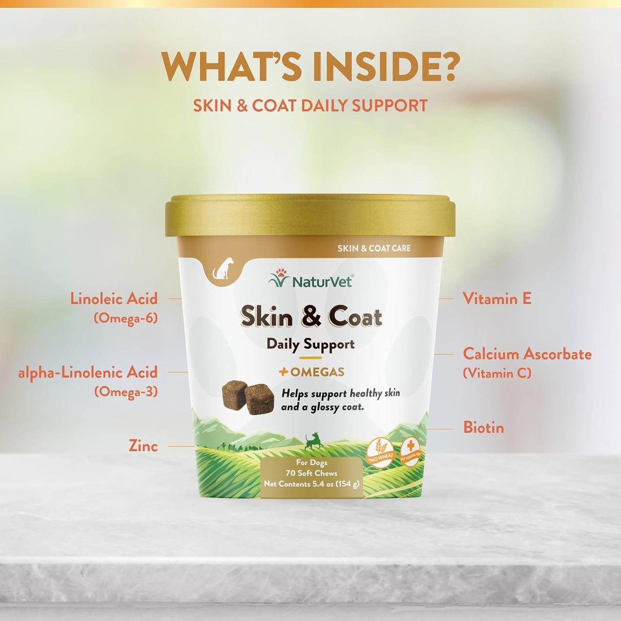 NaturVet Skin and Coat Plus Omegas 70 Masticables