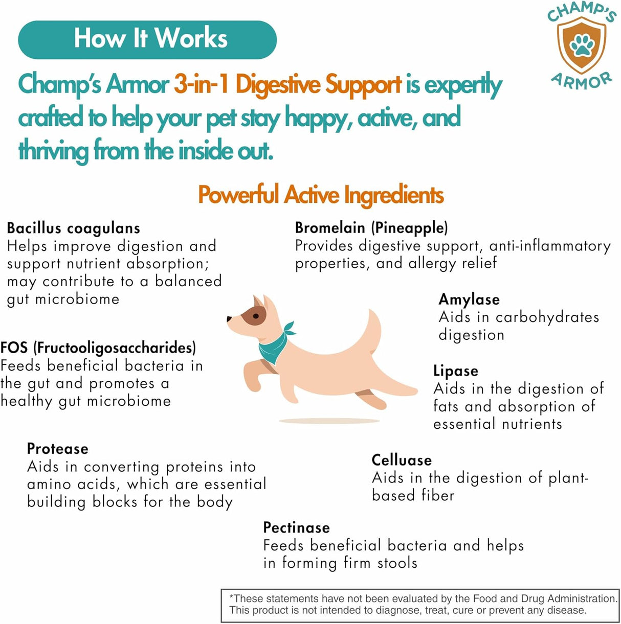 Champ’s Armor 3-in-1 Digestive Support for Dogs 60 Masticables