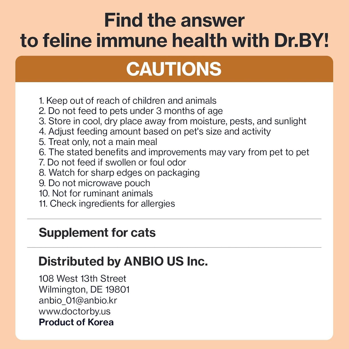 Dr.by Cat Colostrum Protein Cat Supplement Immune Support 30 Paquetes