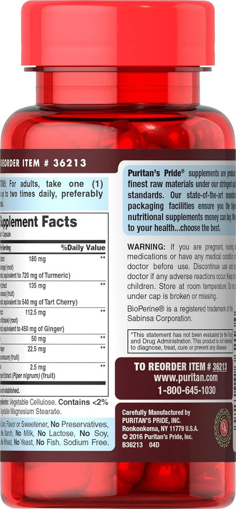 PURITAN'S PRIDE - Puritan's Pride Tart Cherry Turmeric Complex 60 Capsulas - The Red Vitamin MX - Suplementos Alimenticios - {{ shop.shopifyCountryName }}