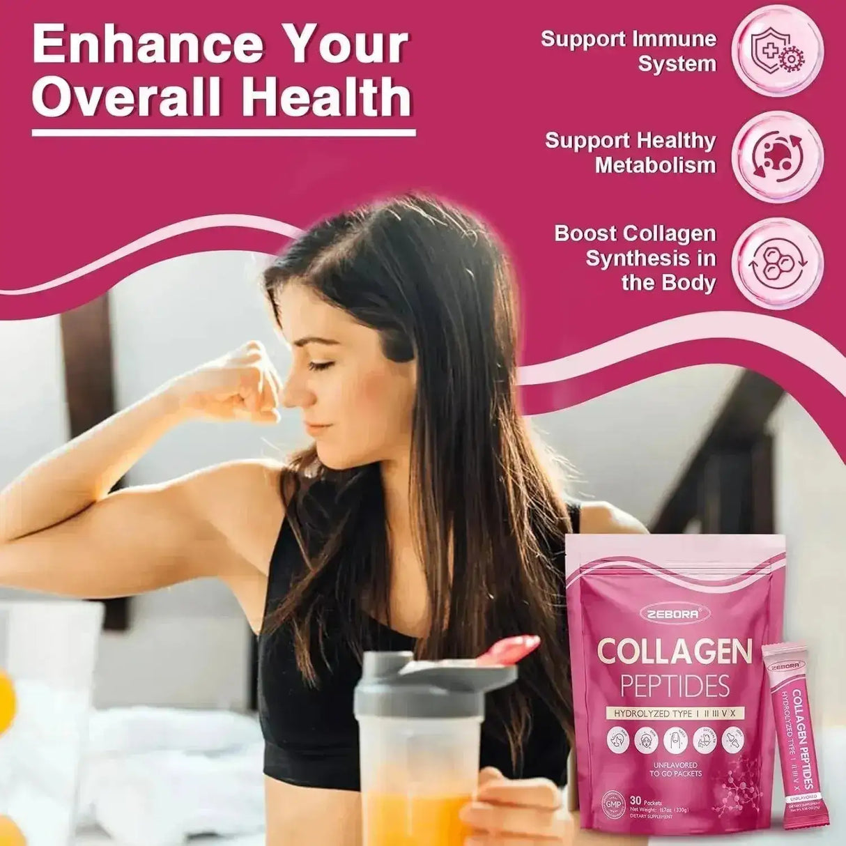 ZEBORA - ZEBORA Collagen Peptides Powder Packets with Hyaluronic Acid Biotin, MCT 30 Paquetes - The Red Vitamin MX - Suplementos Alimenticios - {{ shop.shopifyCountryName }}