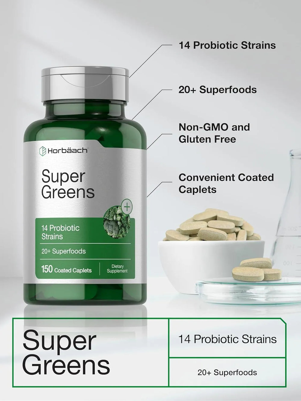 HORBAACH - Horbaach Super Greens with Probiotics 150 Tabletas - The Red Vitamin MX - Suplementos Alimenticios - {{ shop.shopifyCountryName }}
