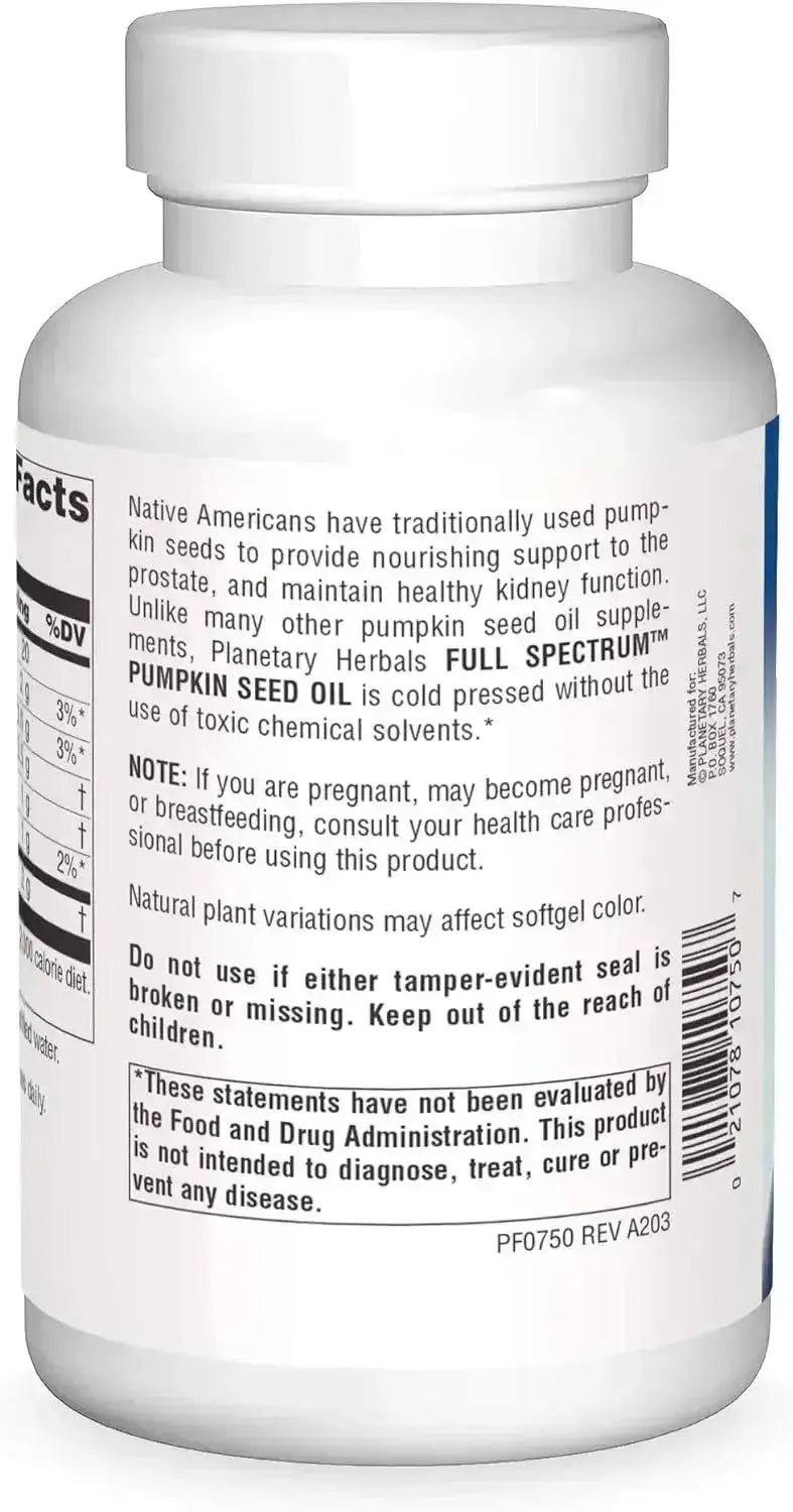 PLANETARY HERBALS - Planetary Herbals Full Spectrum Pumpkin Seed Oil 1000Mg. 180 Capsulas Blandas - The Red Vitamin MX - Suplementos Alimenticios - {{ shop.shopifyCountryName }}
