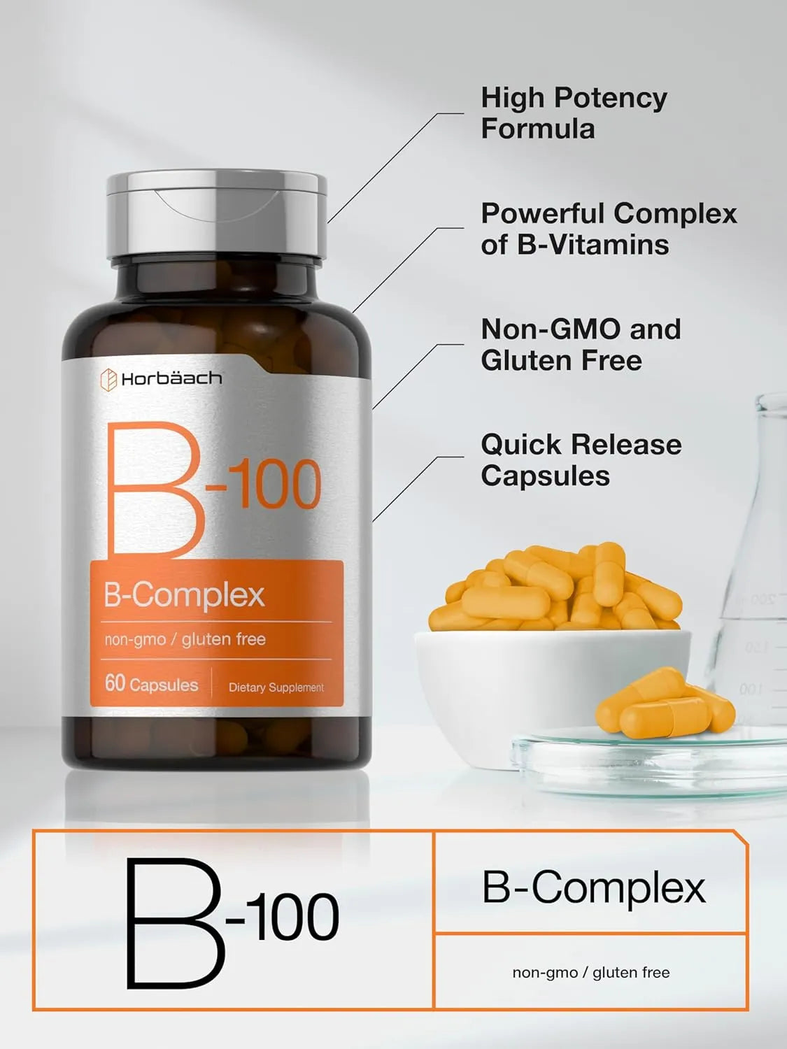 HORBAACH - Horbaach Vitamin B-100 Complex 60 Capsulas - The Red Vitamin MX - Suplementos Alimenticios - {{ shop.shopifyCountryName }}