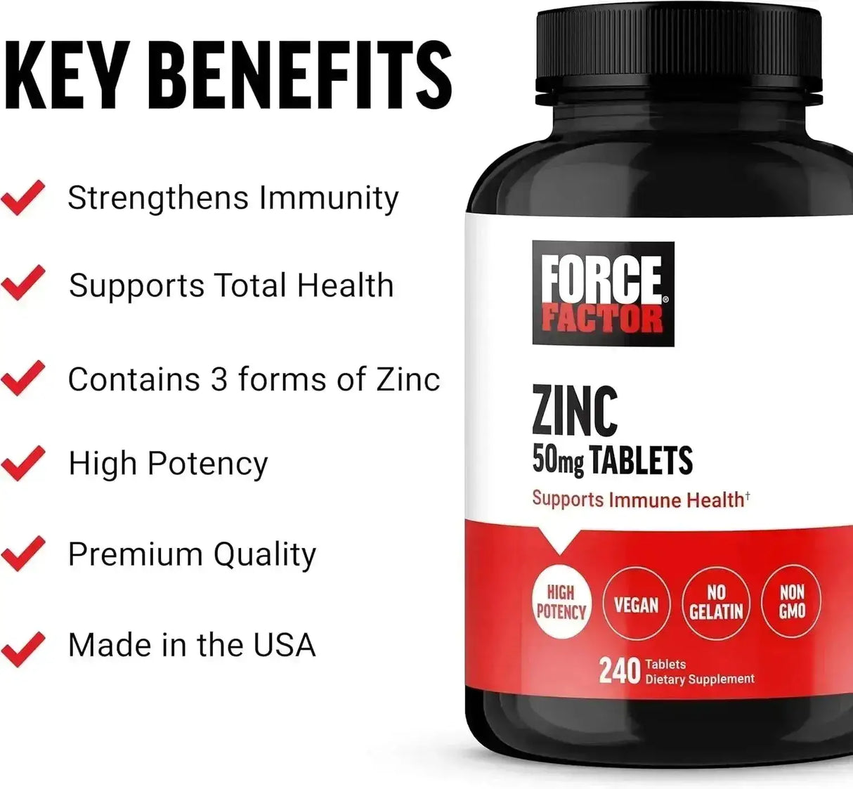 FORCE FACTOR - Force Factor Zinc 50Mg. 240 Tabletas - The Red Vitamin MX - Suplementos Alimenticios - {{ shop.shopifyCountryName }}