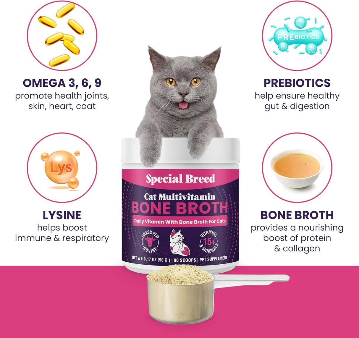 Special Breed Cat Multivitamin with Grass-Fed Beef Bone Broth 90Gr.