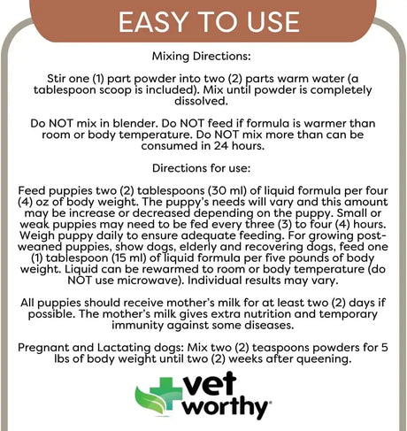 VET WORTHY - Vet Worthy Milk Replacement for Dogs 340Gr. - The Red Vitamin MX - Sustitutos De Leche Para Perros - {{ shop.shopifyCountryName }}