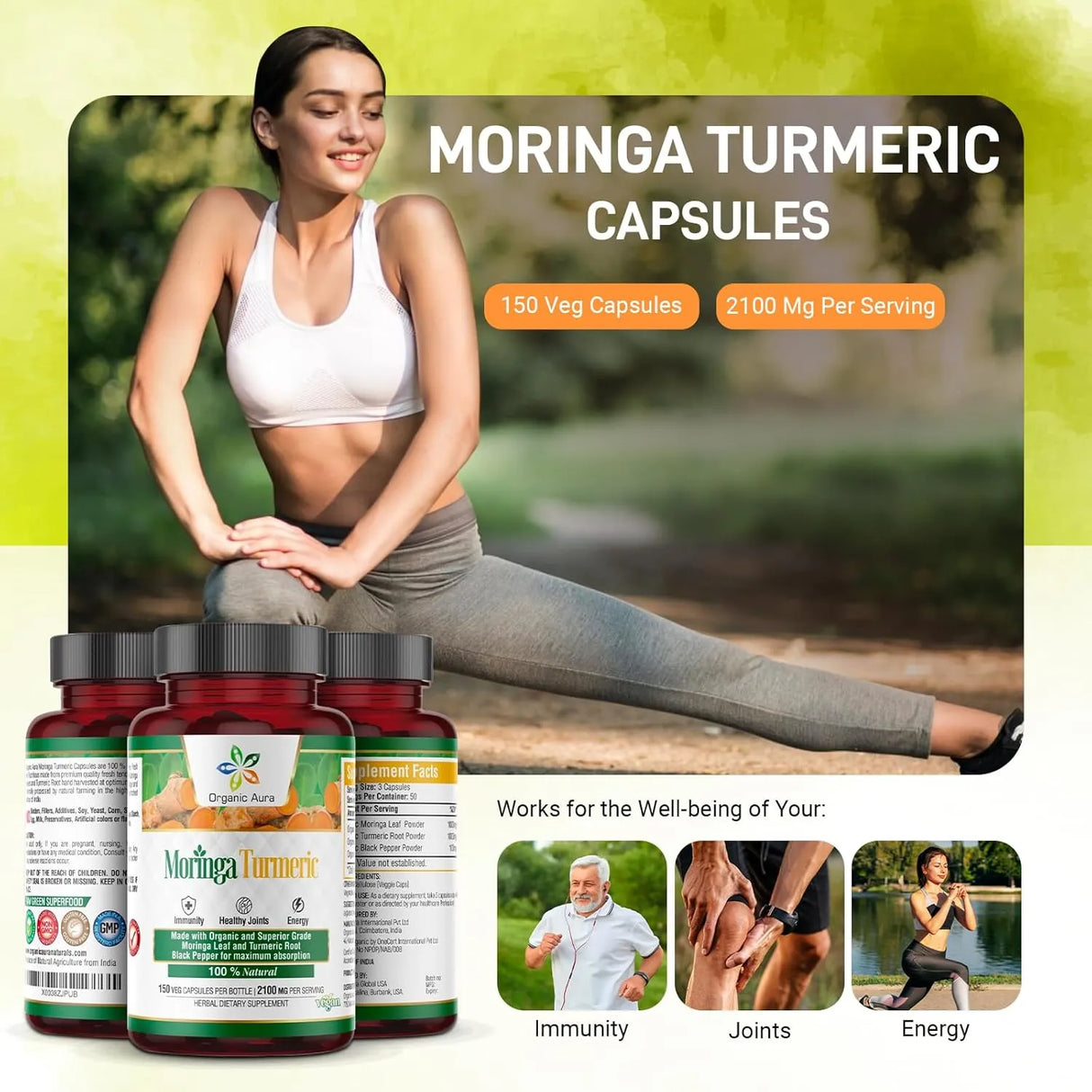ORGANIC AURA - Organic Aura Moringa Turmeric Curcumin 150 Capsulas - The Red Vitamin MX - Suplementos Alimenticios - {{ shop.shopifyCountryName }}