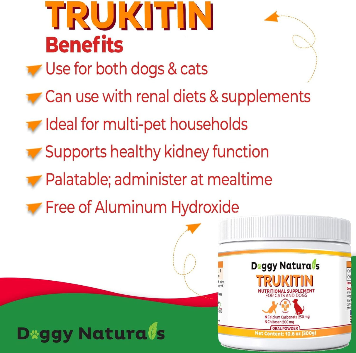 Doggy Naturals Trukitin Chitosin Based Phosphate Binder for Cats & Dogs 300Gr.