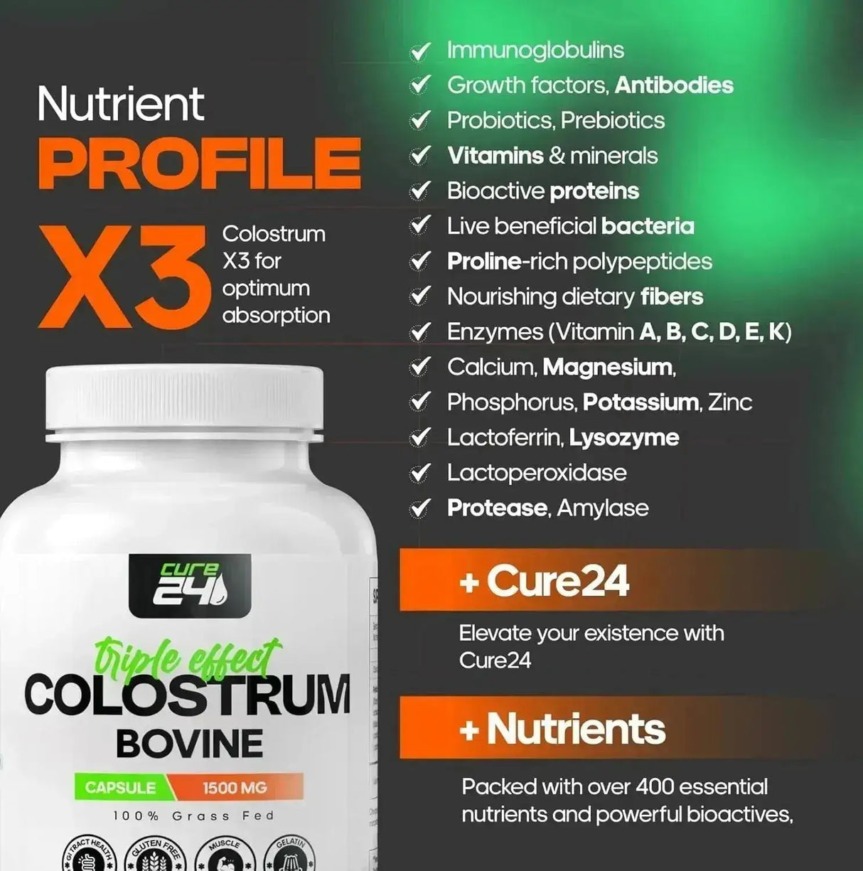 CURE24 - Cure24 Bovine Colostrum 1500Mg. 90 Capsulas - The Red Vitamin MX - Suplementos Alimenticios - {{ shop.shopifyCountryName }}