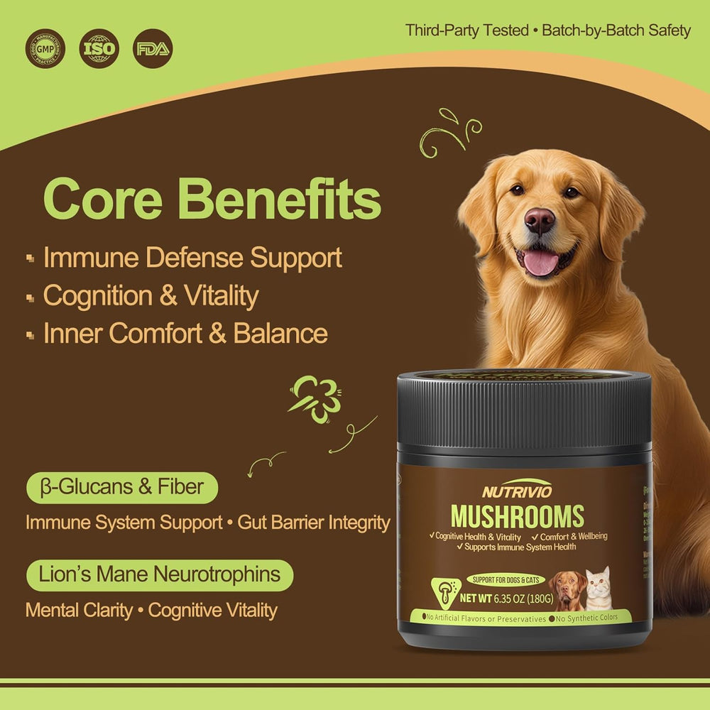 NUTRIVIO Organic Mushroom Immune Support Supplement for Dogs 180Gr.