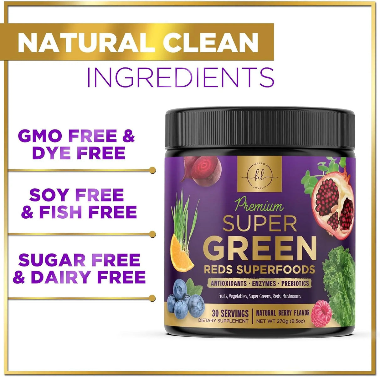 HELLO LOVELY! - Hello Lovely! Greens Superfood Powder 30 Servicios Mixed Berry 270Gr. - The Red Vitamin MX - Suplementos Alimenticios - {{ shop.shopifyCountryName }}