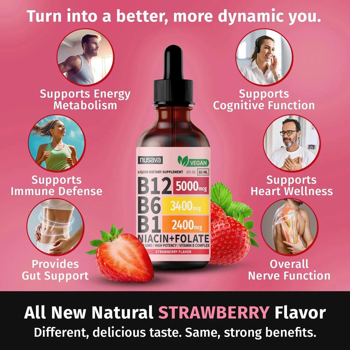 NUSAVA - NUSAVA Vitamin B12 and B6 Liquid Drops Strawberry 2 Fl.Oz. 2 Pack - The Red Vitamin MX - Suplementos Alimenticios - {{ shop.shopifyCountryName }}