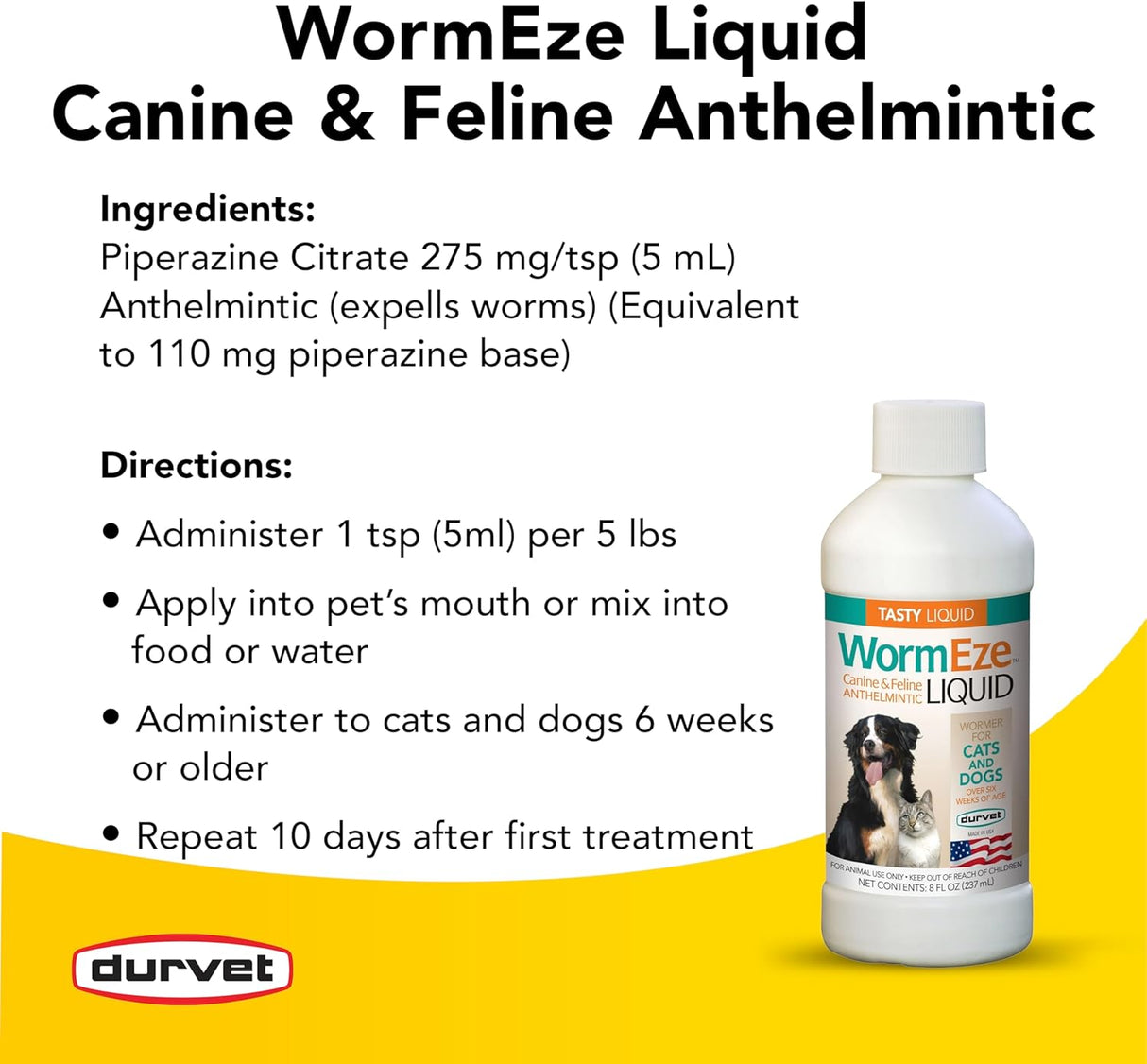 Durvet WormEze Liquid Canine & Feline Antihelmintic 8 Fl.Oz.