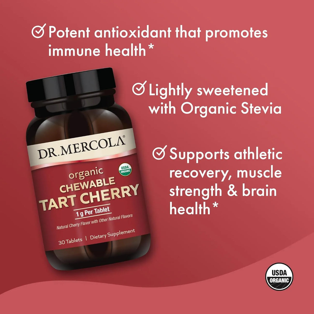 DR MERCOLA - Dr. Mercola Organic Chewable Tart Cherry 30 Tabletas Masticables - The Red Vitamin MX - Suplementos Alimenticios - {{ shop.shopifyCountryName }}