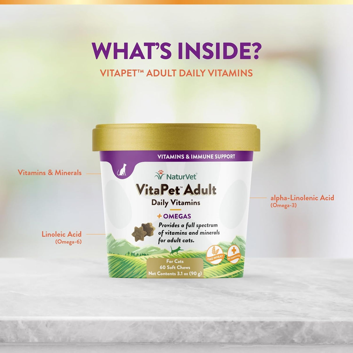 NaturVet VitaPet Senior Daily Vitamins for Cats 60 Masticables