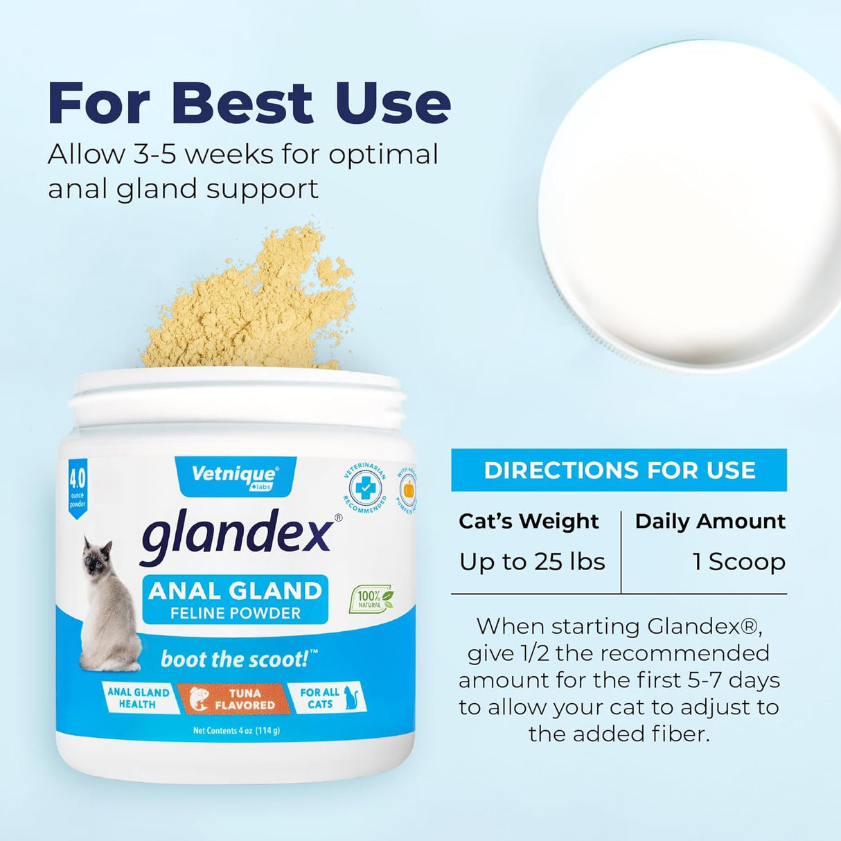 Vetnique Glandex Feline Anal Gland or Daily Probiotic Fiber Supplement Powder for Cats 114Gr.