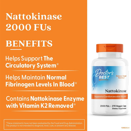 DOCTOR'S BEST - Doctors Best Nattokinase 2000 FUs 270 Capsulas - The Red Vitamin MX - Suplementos Alimenticios - {{ shop.shopifyCountryName }}
