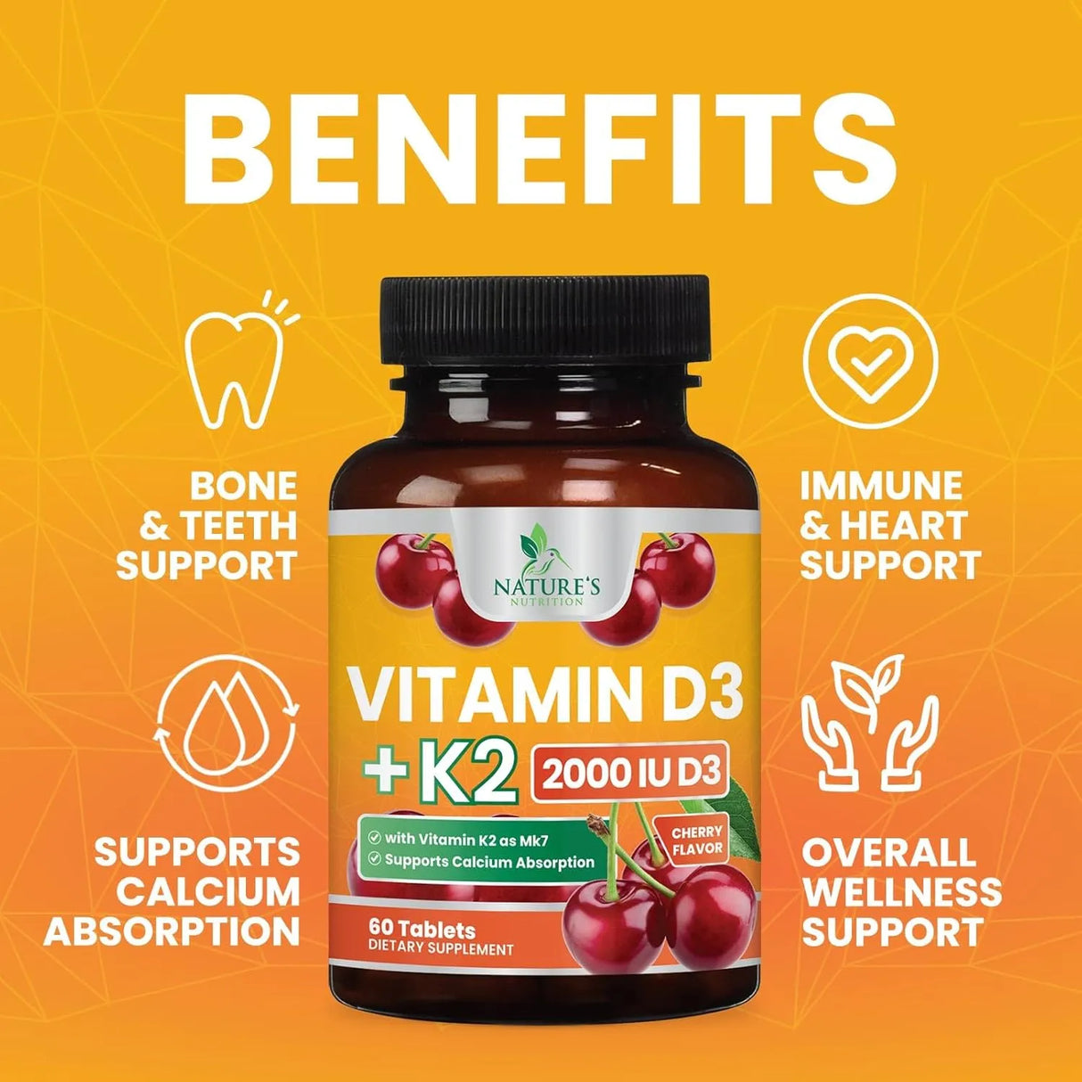 NATURE'S NUTRITION - Nature's Nutrition Vitamin D3 K2 Chewable Cherry 60 Tabletas Masticables - The Red Vitamin MX - Suplementos Alimenticios - {{ shop.shopifyCountryName }}