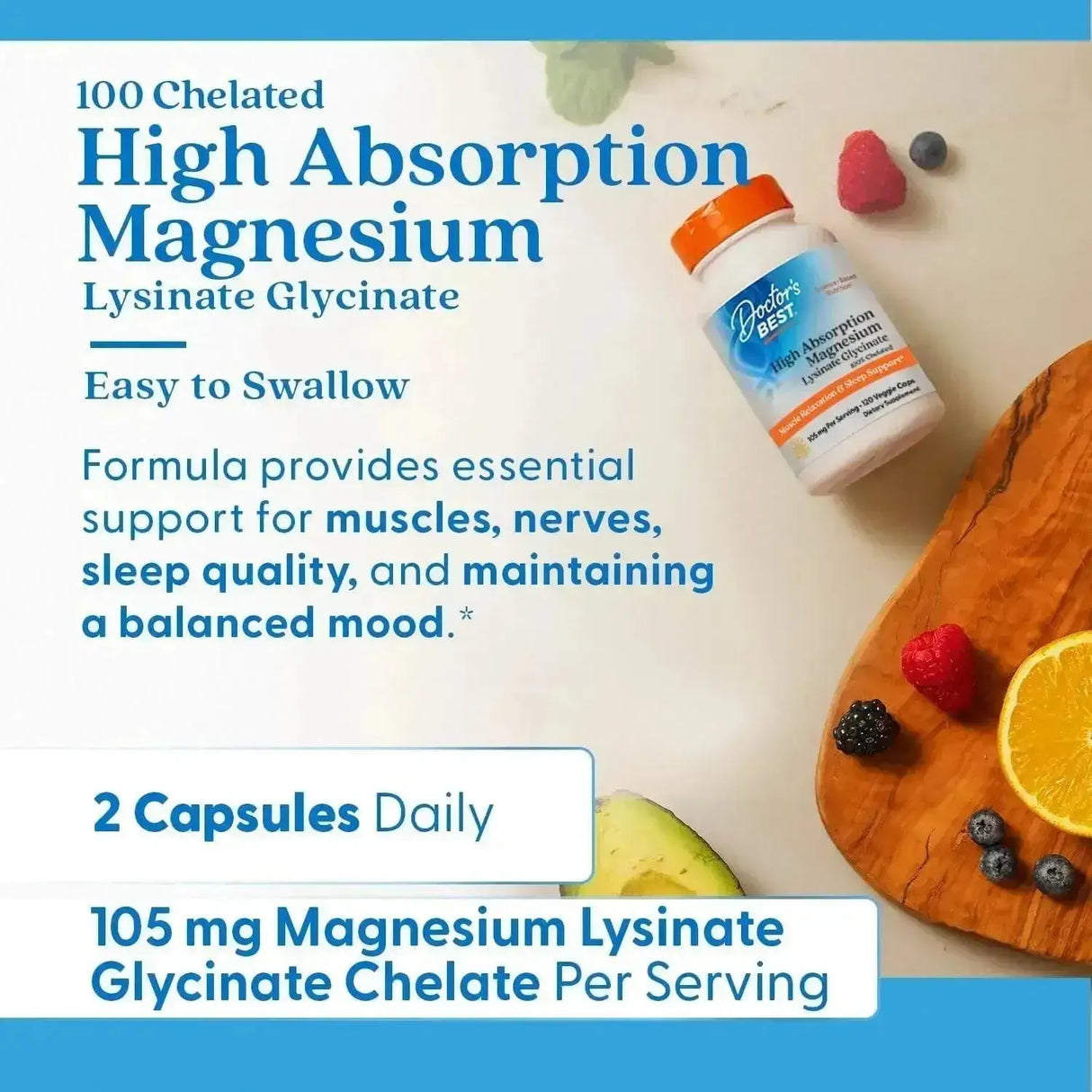 DOCTOR'S BEST - Doctor's Best High Absorption Magnesium Lysinate Glycinate 120 Capsulas - The Red Vitamin MX - Suplementos Alimenticios - {{ shop.shopifyCountryName }}