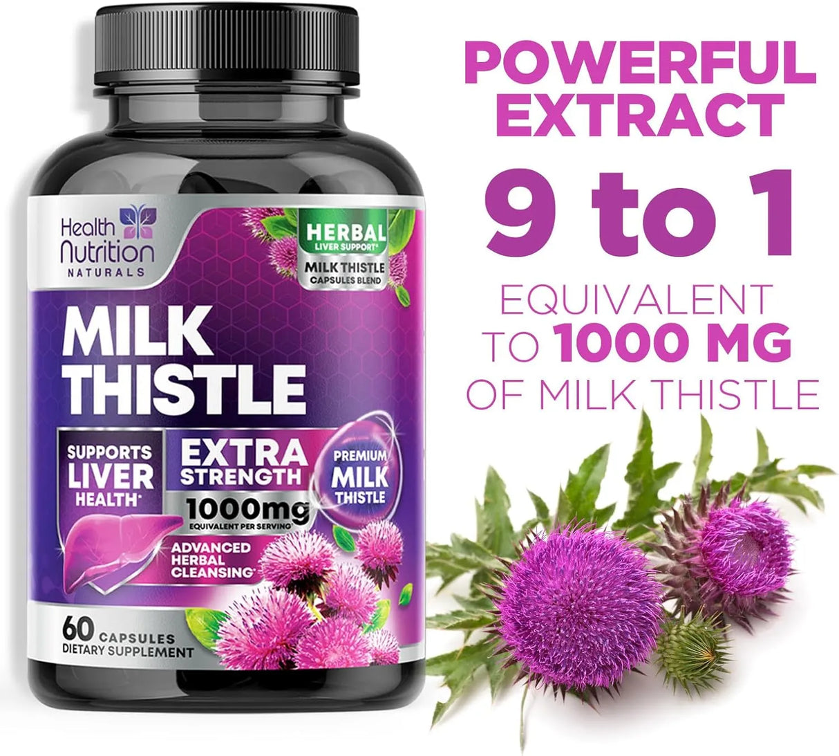 HEALTH NUTRITION NATURALS - Health Nutrition Naturals Milk Thistle Extract 1000Mg. 60 Capsulas - The Red Vitamin MX - Suplementos Alimenticios - {{ shop.shopifyCountryName }}