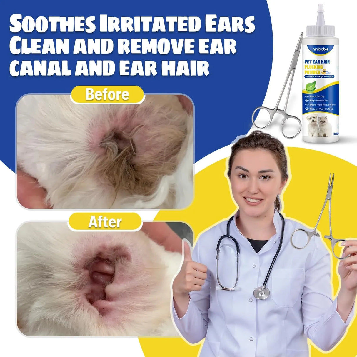 NINIBABIE - Ninibabie Dog Ear Infection Treatment with 5.5inch Ear Hair Removal Tool - The Red Vitamin MX - Cuidado Del Oído De Perros - {{ shop.shopifyCountryName }}