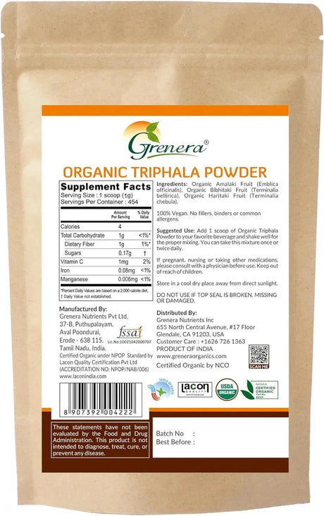 GRENERA - Grenera Organic Triphala Powder 454Gr. - The Red Vitamin MX - Suplementos Alimenticios - {{ shop.shopifyCountryName }}