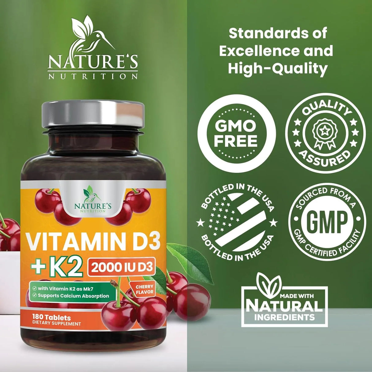 NATURE'S NUTRITION - Nature's Nutrition Vitamin D3 K2 Chewable Cherry 180 Tabletas Masticables - The Red Vitamin MX - Suplementos Alimenticios - {{ shop.shopifyCountryName }}