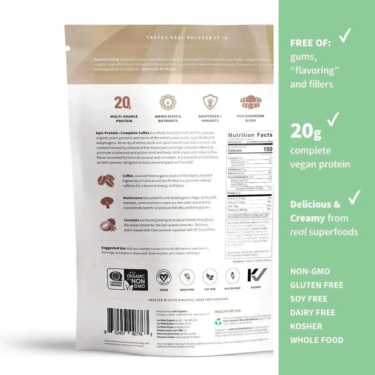 SPROUT LIVING - Sprout Living Epic Protein Plant Based Protein & Superfoods Powder Complete Coffee 456Gr. - The Red Vitamin MX - Suplementos Alimenticios - {{ shop.shopifyCountryName }}