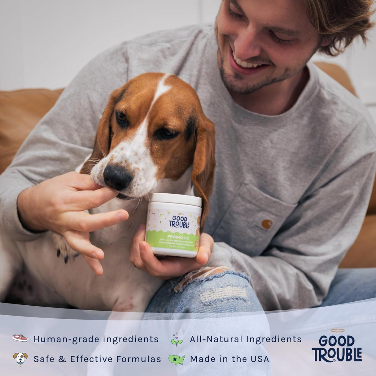 Good Trouble Pets Probiotic Supplement for Dogs Chicken Flavor 30 Masticables 2 Pack