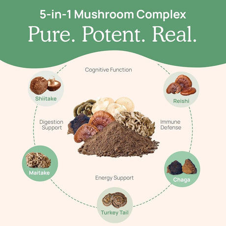 REAL MUSHROOMS - Real Mushrooms 5 Defenders Powder 45 Servicios 45Gr. - The Red Vitamin MX - Suplementos Alimenticios - {{ shop.shopifyCountryName }}
