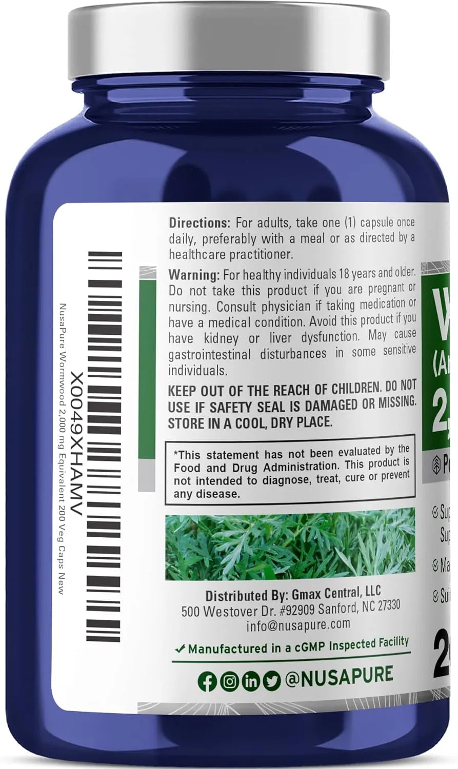 NUSAPURE - NusaPure Wormwood 2000Mg. 200 Capsulas - The Red Vitamin MX - Suplementos Alimenticios - {{ shop.shopifyCountryName }}