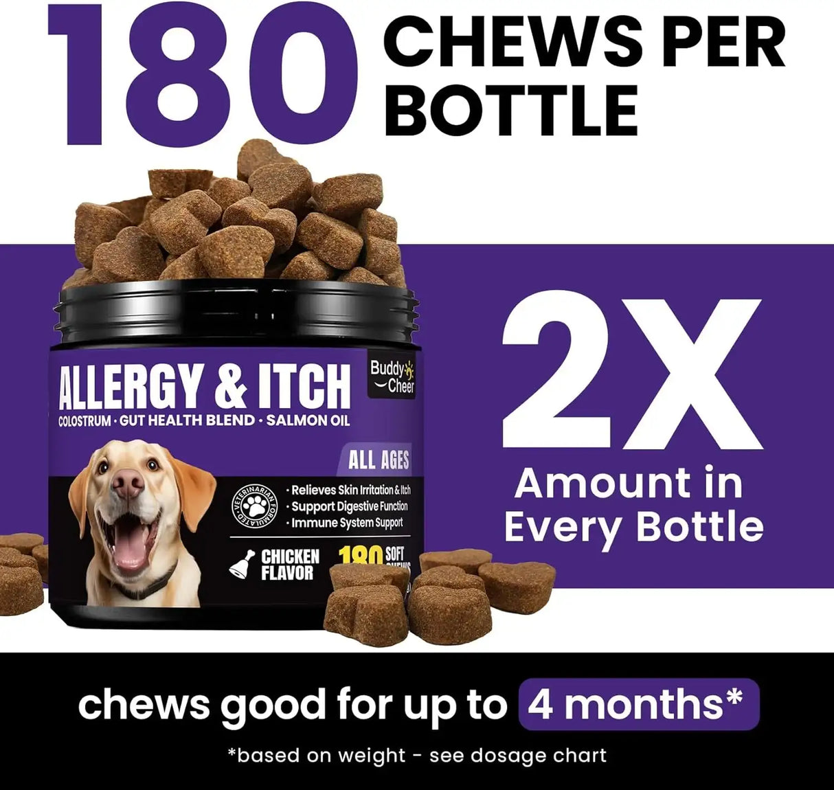 BUDDYCHEER - BuddyCheer Dog Allergy Skin Relief Chews for HotSpot & Dry Skin 180 Masticables - The Red Vitamin MX - Remedios Para La Picazón De Perros - {{ shop.shopifyCountryName }}