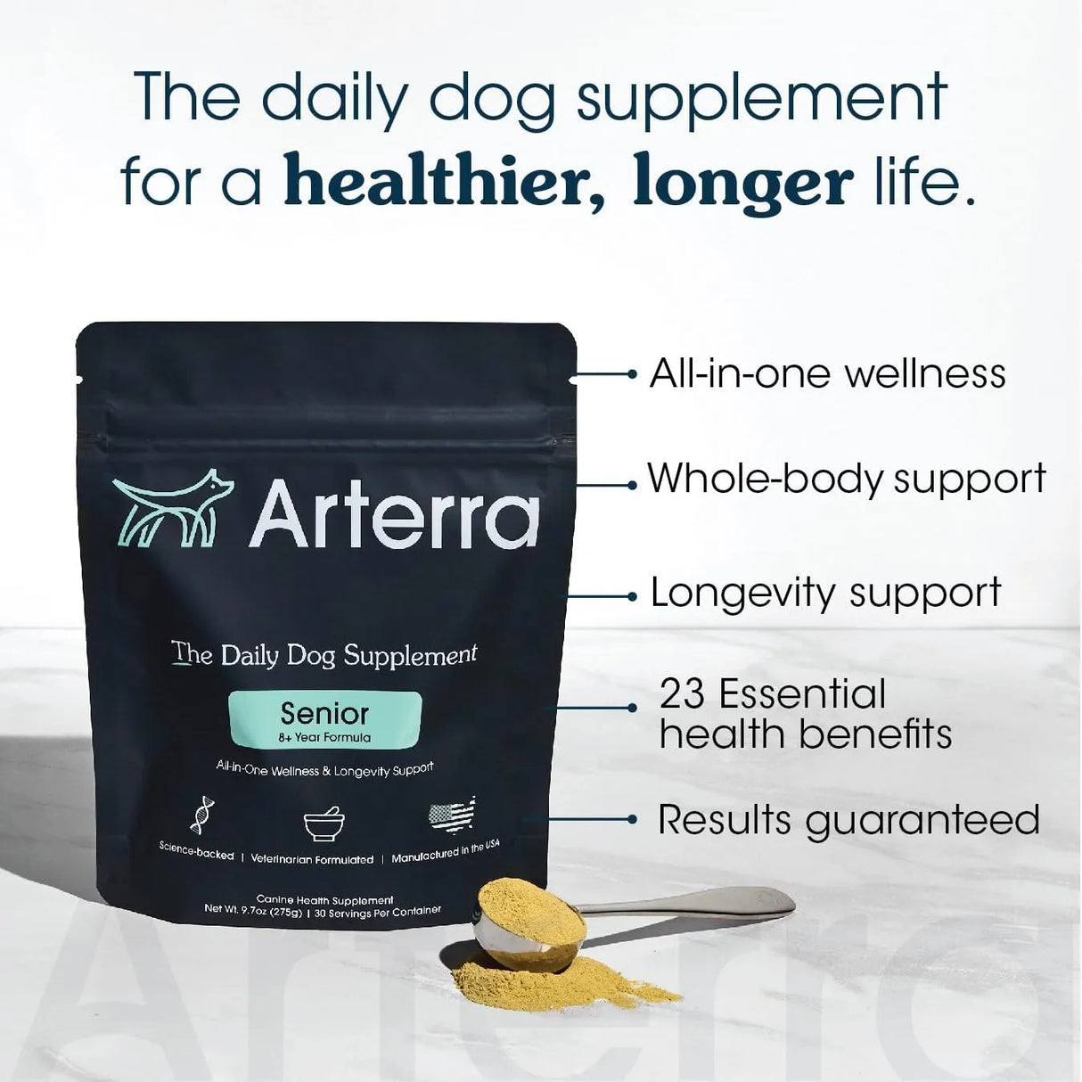 ARTERRA - Arterra Longevity Multivitamin for Senior Dogs 30 Servicios 290Gr. - The Red Vitamin MX - Multivitamínicos Para Perros - {{ shop.shopifyCountryName }}