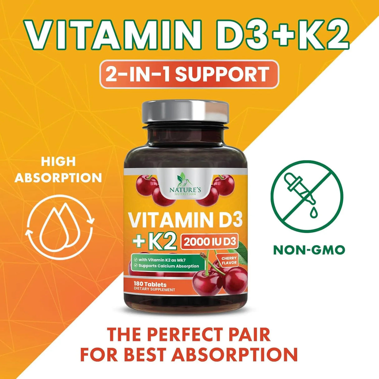NATURE'S NUTRITION - Nature's Nutrition Vitamin D3 K2 Chewable Cherry 180 Tabletas Masticables - The Red Vitamin MX - Suplementos Alimenticios - {{ shop.shopifyCountryName }}