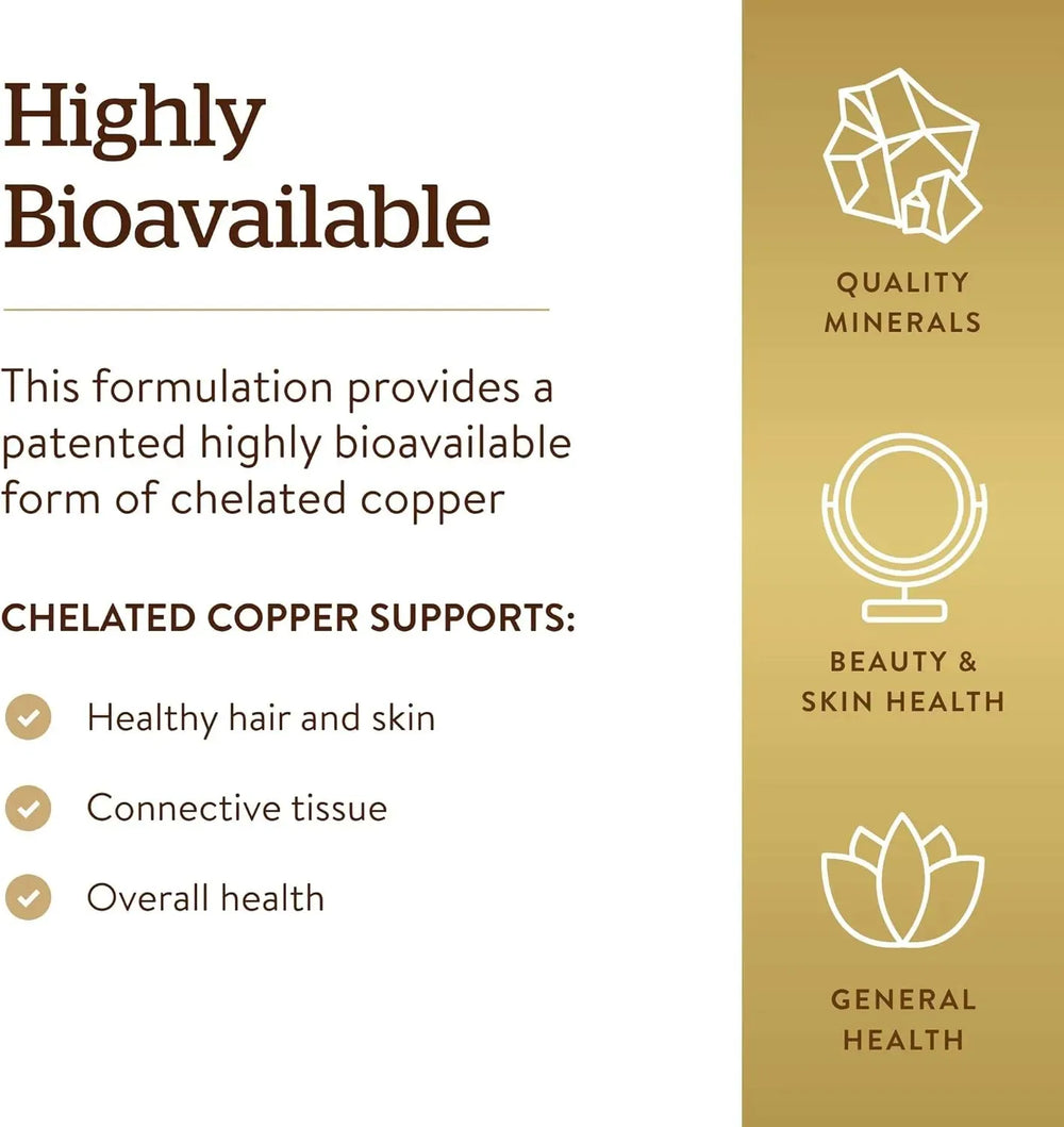 SOLGAR - Solgar Chelated Copper 100 Tabletas - The Red Vitamin MX - Suplementos Alimenticios - {{ shop.shopifyCountryName }}