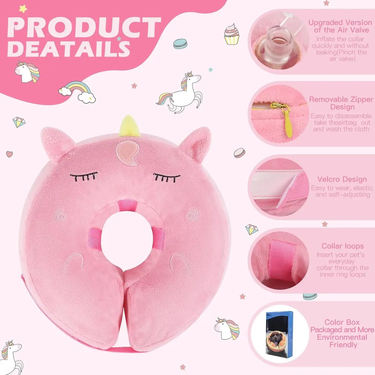 IEUUMLER - IEUUMLER Inflatable Recovery Dog Collar UNICORN XLARGE Neck:19''-23'' - The Red Vitamin MX - Collares y Conos De Recuperación Para Perros - {{ shop.shopifyCountryName }}