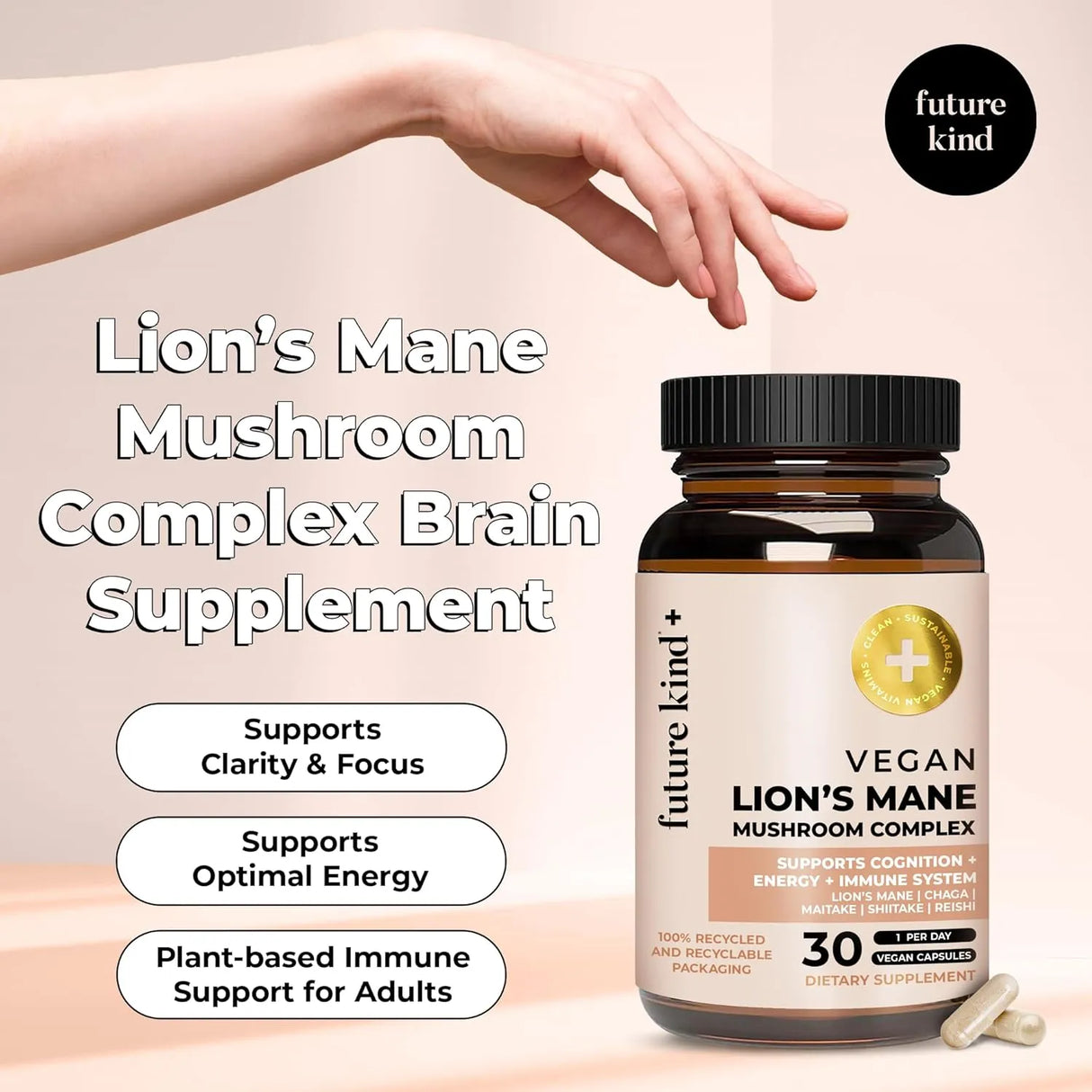 FUTURE KIND - Future Kind Vegan Lion’s Mane Mushroom Complex 30 Capsulas - The Red Vitamin MX - Suplementos Alimenticios - {{ shop.shopifyCountryName }}