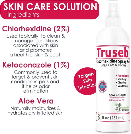TRUSEB - Truseb All Natural Chlorhexidin Sprays Topical Ketoconazole and Chlorhexidine Spray for Dogs, Cats & Horses 8 Fl.Oz. - The Red Vitamin MX - Remedios Para La Picazón De Perros - {{ shop.shopifyCountryName }}