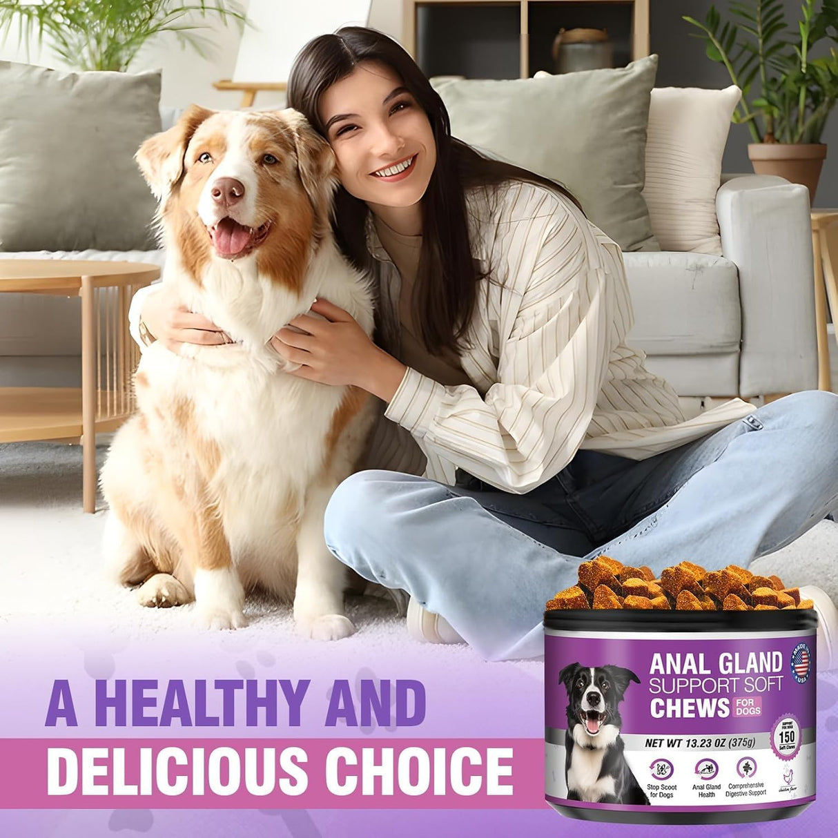 TTIXRL Dog Anal Gland Soft Chews Chicken Flavor 150 Masticables