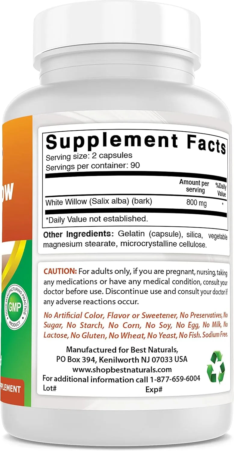 BEST NATURALS - Best Naturals White Willow Bark 400Mg. 180 Capsulas - The Red Vitamin MX - Suplementos Alimenticios - {{ shop.shopifyCountryName }}
