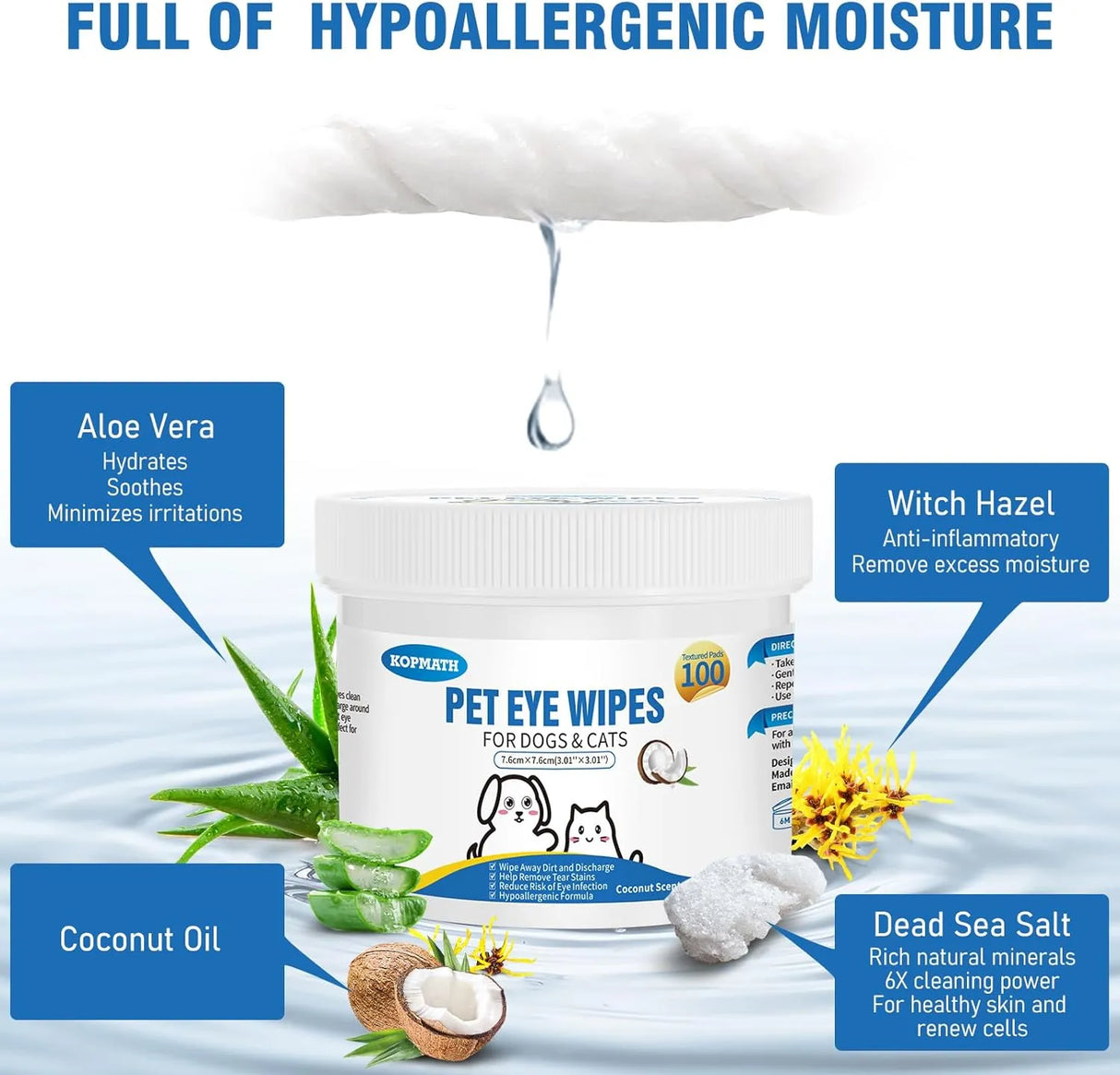 KOPMATH - Kopmath Dog Eye Wipes Coconut Scent 100 Toallitas - The Red Vitamin MX - Cuidado De Los Ojos De Los Perros - {{ shop.shopifyCountryName }}