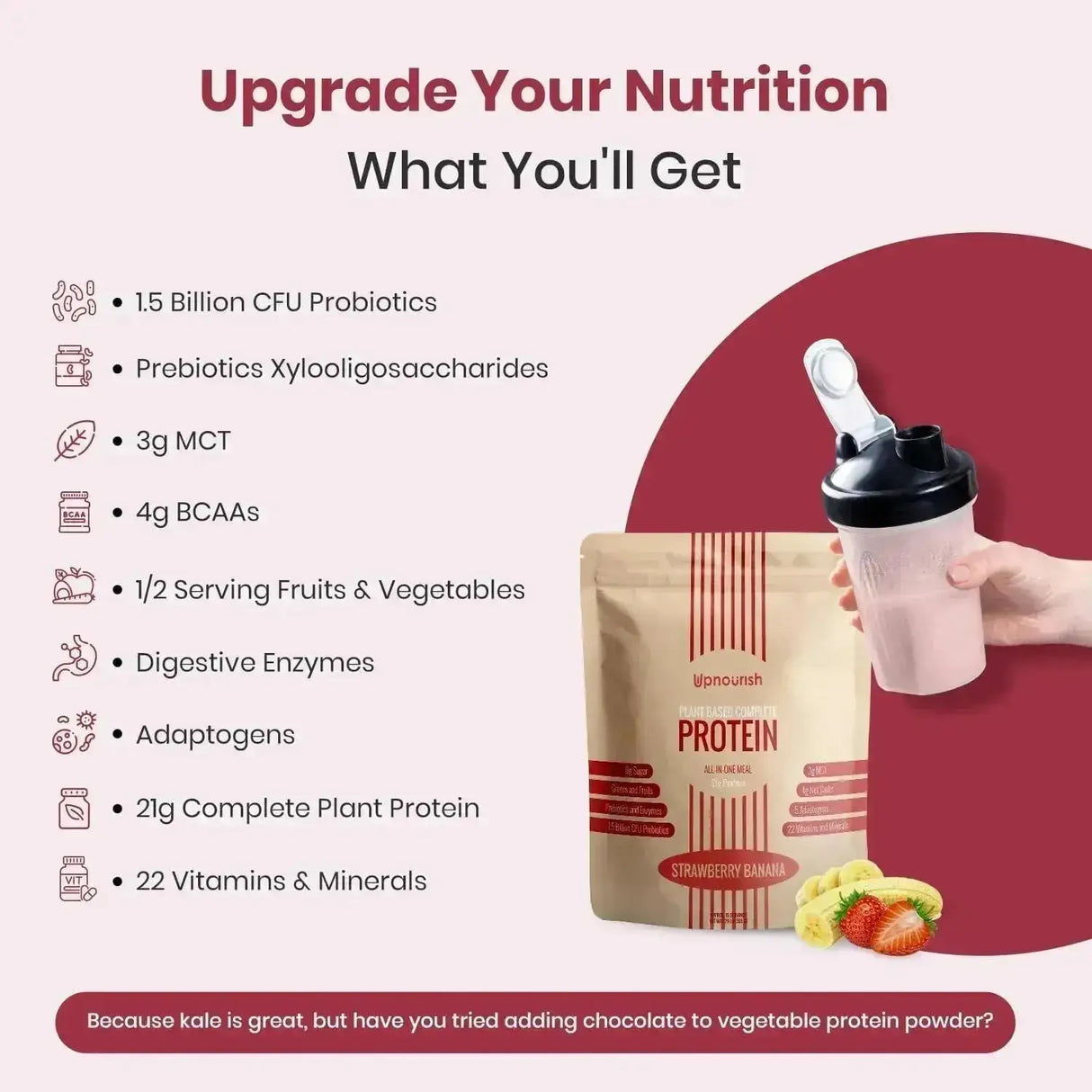 UPNOURISH - UpNourish Vegan Protein Powder Strawberry Banana 15 Servicios 600Gr. - The Red Vitamin MX - Suplementos Alimenticios - {{ shop.shopifyCountryName }}