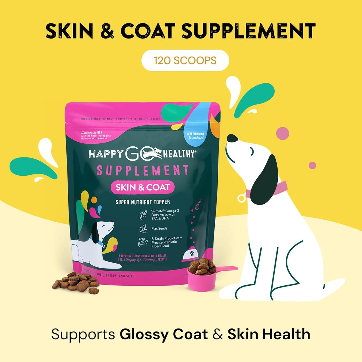 HAPPY GO HEALTHY Skin & Coat Supplements for Dogs 120 Servicios
