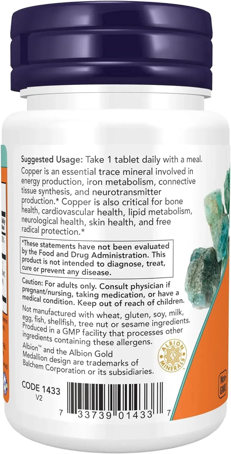 NOW SUPPLEMENTS - Now Supplements Copper Glycinate with 3Mg. Albion Copper 120 Tabletas - The Red Vitamin MX - Suplementos Alimenticios - {{ shop.shopifyCountryName }}