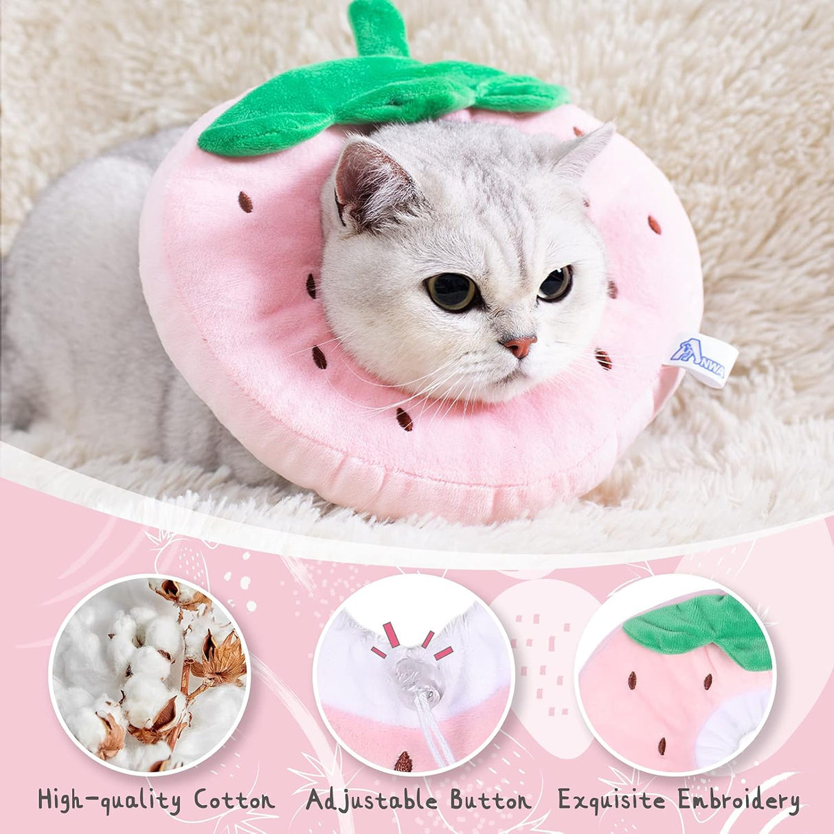 ANWA Adjustable Cat Cone Collar Soft Strawberry Small