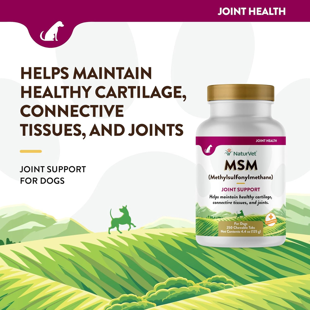 NaturVet Methylsulfonylmethane Joint Support Dog 250 Tabletas Masticables