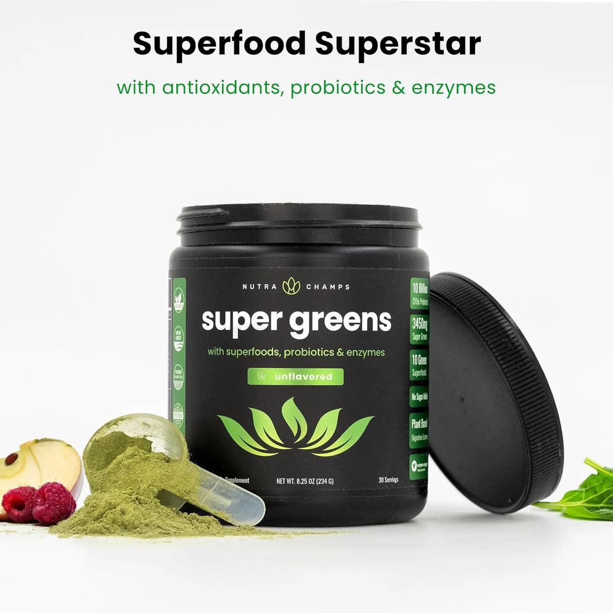NUTRACHAMPS - NutraChamps Super Greens Powder Unflavored 234Gr. - The Red Vitamin MX - Suplementos Alimenticios - {{ shop.shopifyCountryName }}