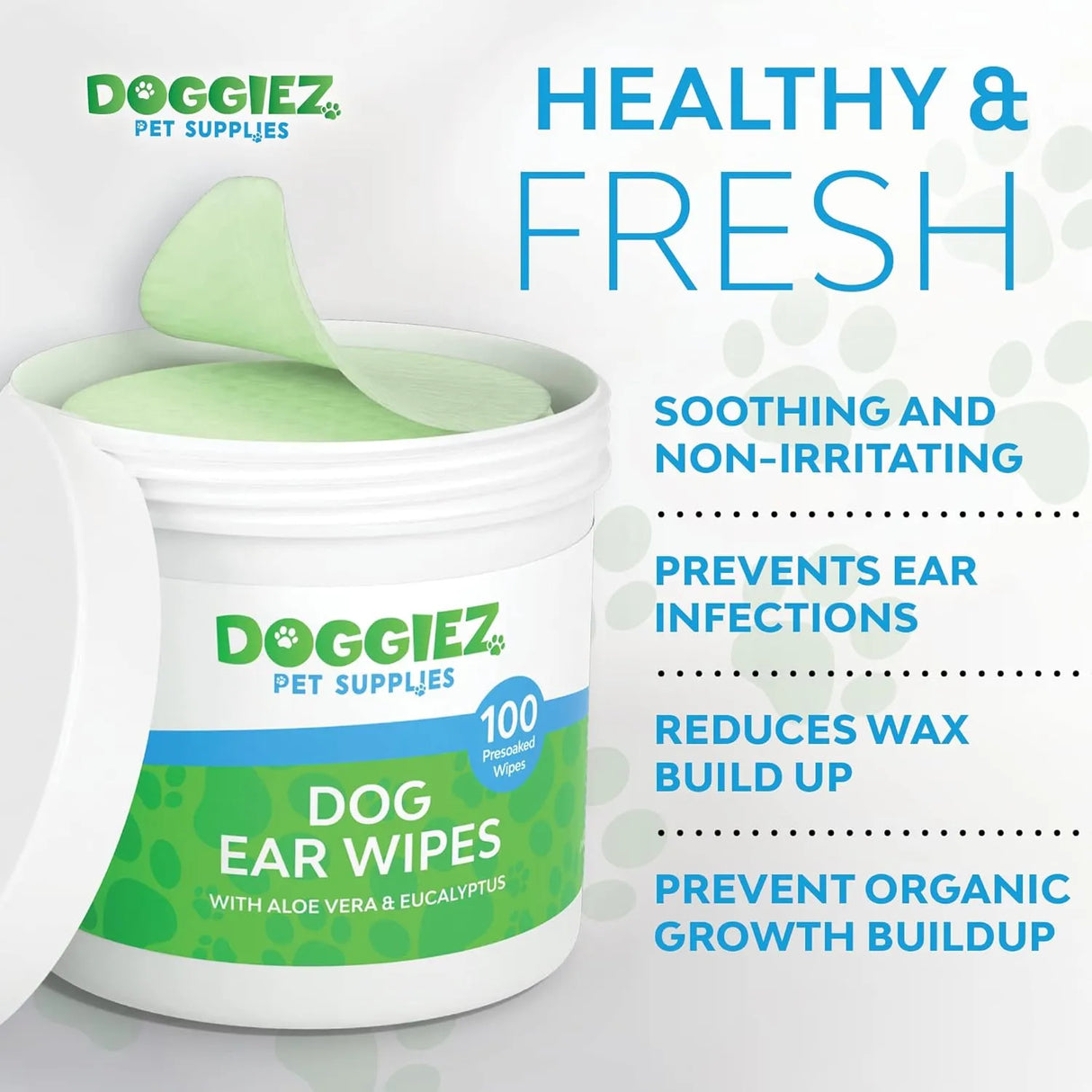 DOGGIEZ - Doggiez Pet Supplies Dog Ear Cleaner Wipes with Aloe Vera and Eucalyptus 100 Toallitas - The Red Vitamin MX - Cuidado Del Oído De Perros - {{ shop.shopifyCountryName }}