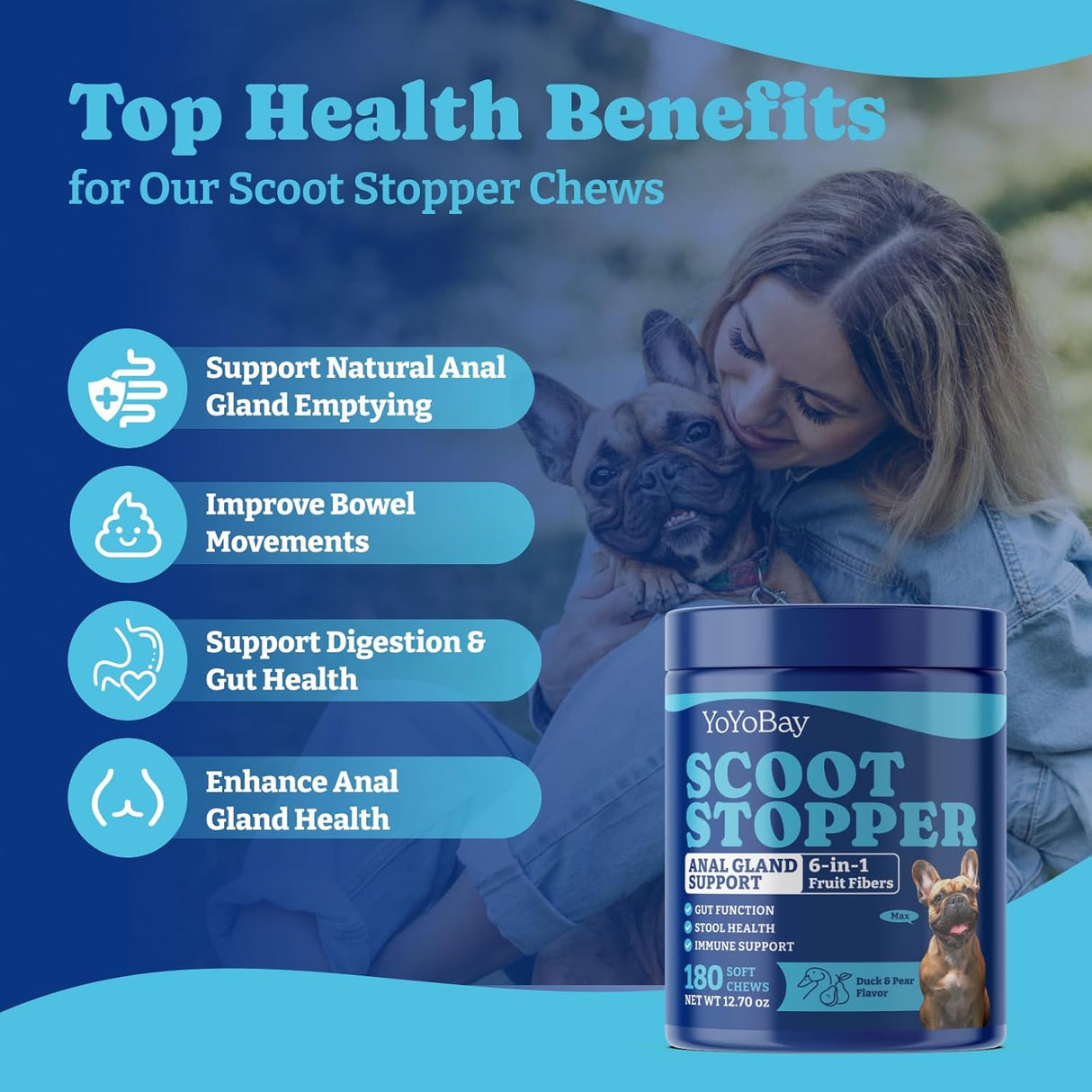 YoYoBay Scoot Stopper Soft Chews for Dogs Duck & Pear Flavor 180 Masticables